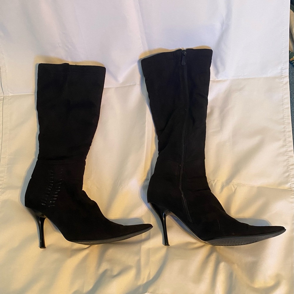 Elegant Vintage Black Women's Suede Faux Fur Lined Stiletto Heeled Boots